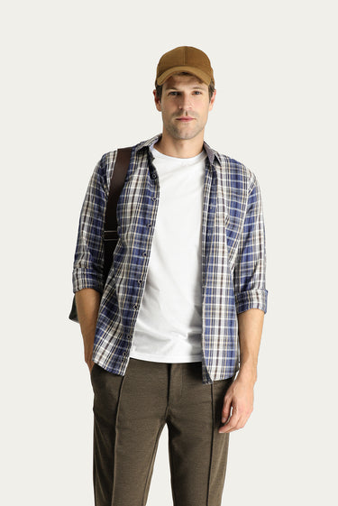 Orta Gri Uzun Kol Slim Fit Dar Kesim Ekose Oduncu Pamuklu Kolay Ütülenebilir Gömlek