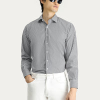 Black Long-Sleeve Classic Striped Cotton Shirt