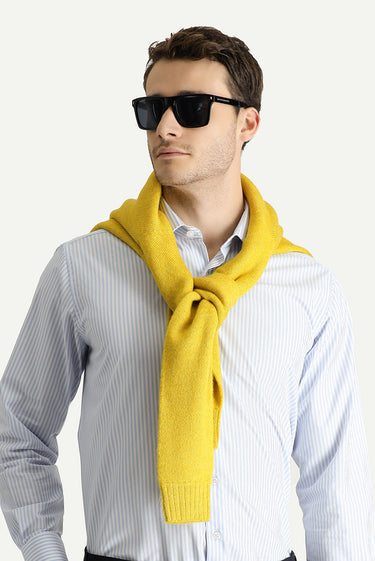 Açık Mavi Uzun Kol Klasik Çizgili Pamuk Gömlek