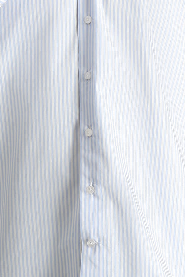Açık Mavi Uzun Kol Klasik Çizgili Pamuk Gömlek