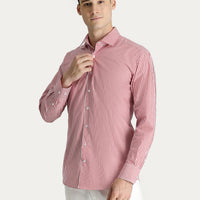 Bayrak Kırmızı Uzun Kol Klasik Çizgili Pamuk Gömlek