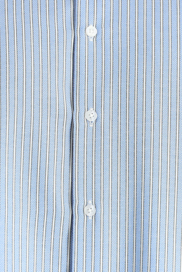 Açık Mavi Uzun Kol Regular Fit Çizgili Pamuklu Kolay Ütülenebilir Gömlek