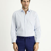 Uçuk Mavi Uzun Kol Klasik Çizgili Pamuklu Kolay Ütülenebilir Gömlek