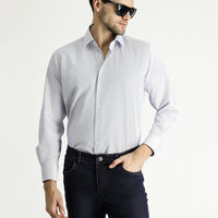 Koyu Mavi Uzun Kol Klasik Çizgili Pamuklu Kolay Ütülenebilir Gömlek