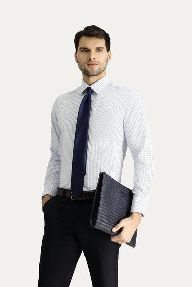 Uçuk Mavi Uzun Kol Regular Fit Ekose Pamuklu Kolay Ütülenebilir Gömlek