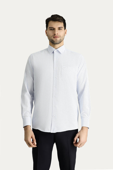 Uçuk Mavi Uzun Kol Regular Fit Ekose Pamuklu Kolay Ütülenebilir Gömlek