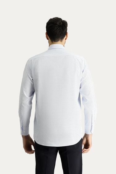 Uçuk Mavi Uzun Kol Regular Fit Ekose Pamuklu Kolay Ütülenebilir Gömlek
