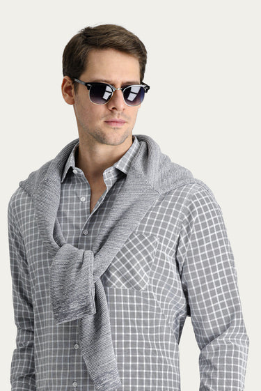 Siyah Uzun Kol Regular Fit Ekose Pamuklu Kolay Ütülenebilir Gömlek