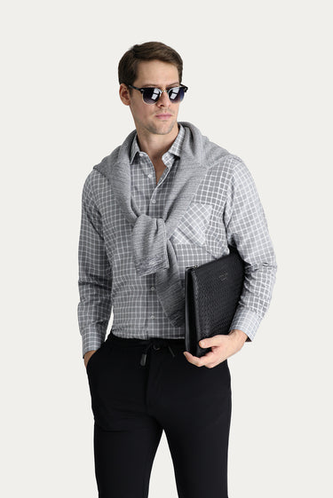 Siyah Uzun Kol Regular Fit Ekose Pamuklu Kolay Ütülenebilir Gömlek