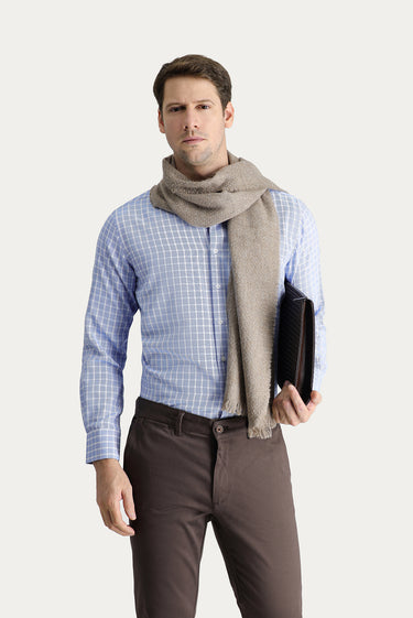 Açık Mavi Uzun Kol Regular Fit Ekose Pamuklu Kolay Ütülenebilir Gömlek