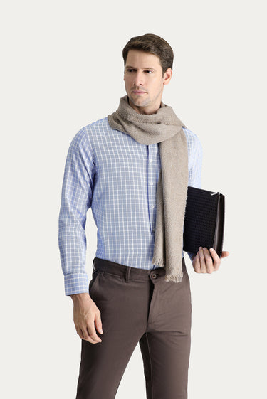 Açık Mavi Uzun Kol Regular Fit Ekose Pamuklu Kolay Ütülenebilir Gömlek