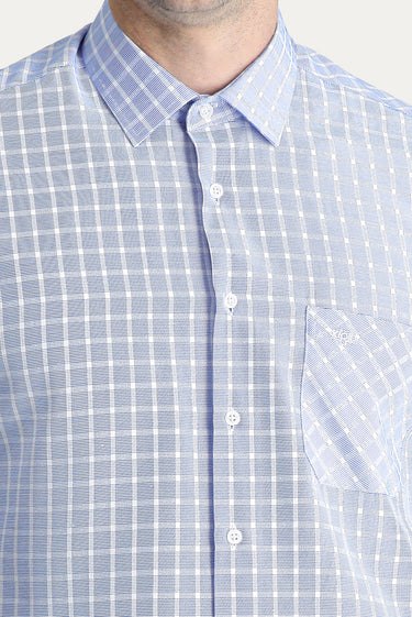 Açık Mavi Uzun Kol Regular Fit Ekose Pamuklu Kolay Ütülenebilir Gömlek