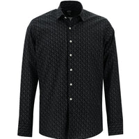 Siyah Uzun Kol Baskılı Slim Fit Dar Kesim Pamuk Gömlek