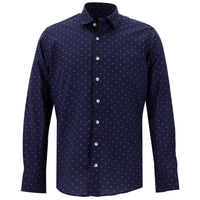 Açık Lacivert Uzun Kol Baskılı Slim Fit Dar Kesim Pamuk Gömlek