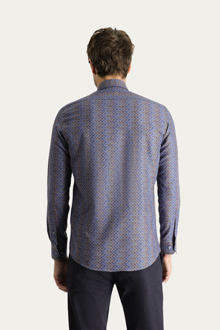 İndigo Uzun Kol Slim Fit Dar Kesim Baskılı Pamuklu Kolay Ütülenebilir Gömlek
