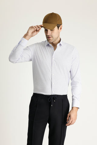 Açık Mavi Uzun Kol Slim Fit Dar Kesim Baskılı Pamuklu Gömlek