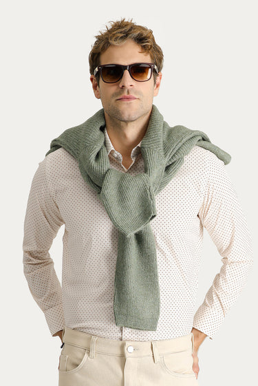 Açık Bej Uzun Kol Slim Fit Dar Kesim Baskılı Pamuklu Gömlek
