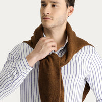 Mavi Uzun Kol Slim Fit Dar Kesim Çizgili Pamuklu Kolay Ütülenebilir Gömlek