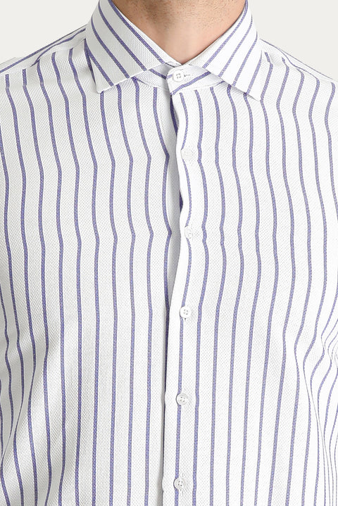 Mavi Uzun Kol Slim Fit Dar Kesim Çizgili Pamuklu Kolay Ütülenebilir Gömlek