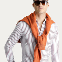 Koyu Bordo Uzun Kol Slim Fit Dar Kesim Çizgili Pamuklu Kolay Ütülenebilir Gömlek