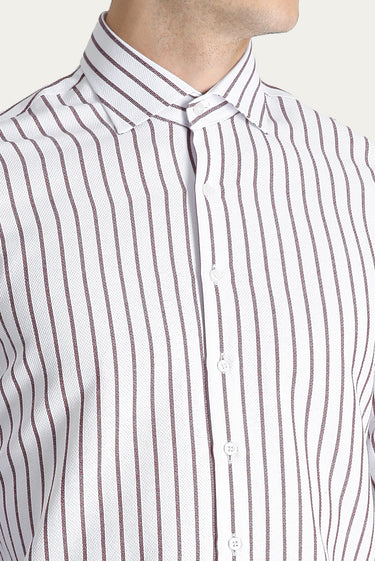 Koyu Bordo Uzun Kol Slim Fit Dar Kesim Çizgili Pamuklu Kolay Ütülenebilir Gömlek