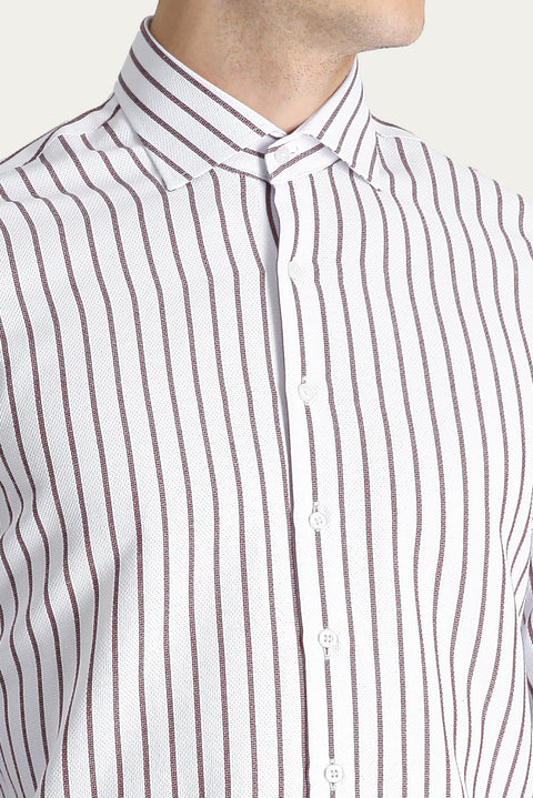 Koyu Bordo Uzun Kol Slim Fit Dar Kesim Çizgili Pamuklu Kolay Ütülenebilir Gömlek