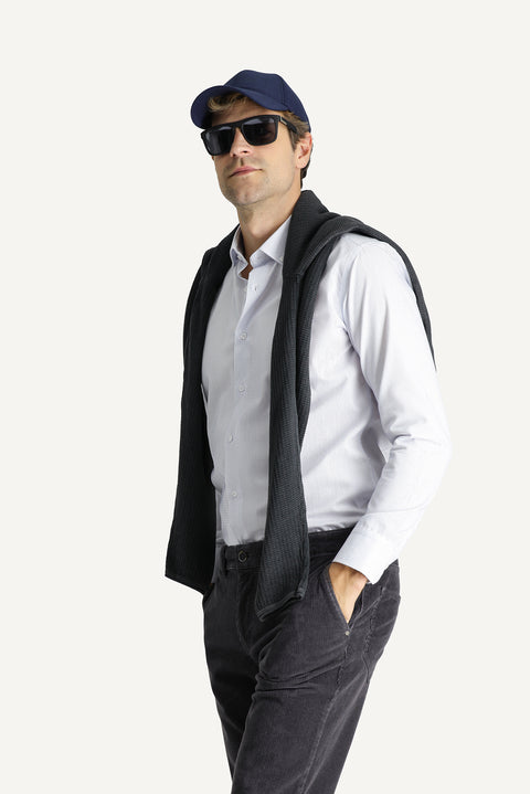 Beyaz Uzun Kol Slim Fit Dar Kesim Non Iron Çizgili Pamuklu Gömlek