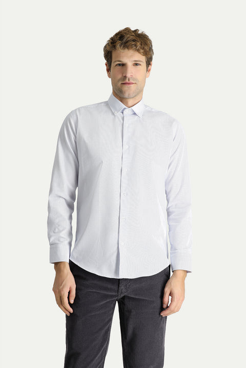 Beyaz Uzun Kol Slim Fit Dar Kesim Non Iron Çizgili Pamuklu Gömlek