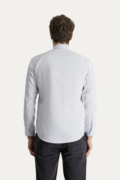 Beyaz Uzun Kol Slim Fit Dar Kesim Non Iron Çizgili Pamuklu Gömlek