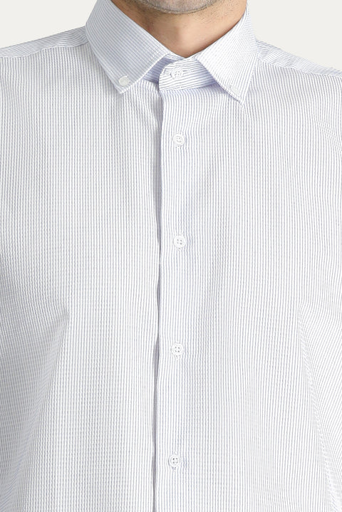 Beyaz Uzun Kol Slim Fit Dar Kesim Non Iron Çizgili Pamuklu Gömlek