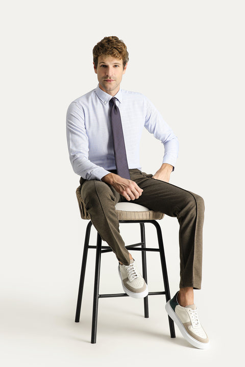 Mavi Uzun Kol Slim Fit Dar Kesim Non Iron Kareli Pamuklu Gömlek