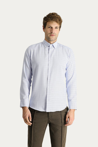 Mavi Uzun Kol Slim Fit Dar Kesim Non Iron Kareli Pamuklu Gömlek