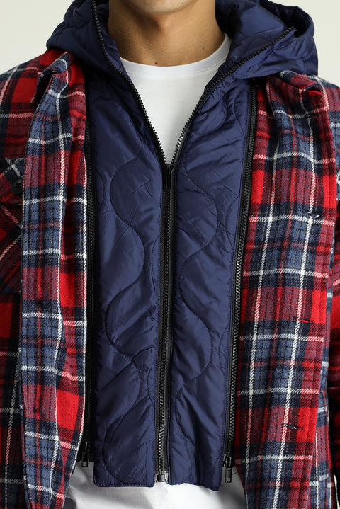 Koyu Kırmızı Slim Fit Dar Kesim Yünlü Kapüşonlu Spor Mont