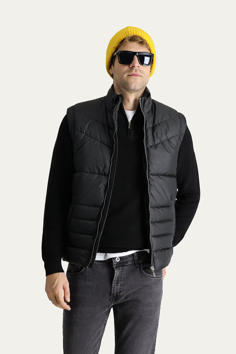 Siyah Slim Fit Dar Kesim Şişme Spor Mont