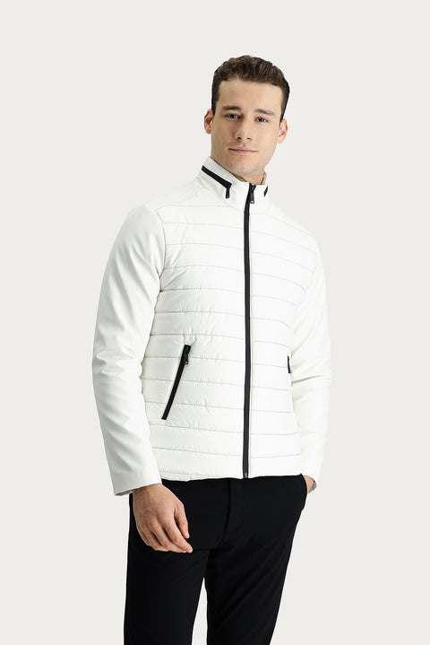 Beyaz Slim Fit Dar Kesim Kapitone Spor Mont