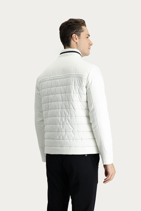 Beyaz Slim Fit Dar Kesim Kapitone Spor Mont