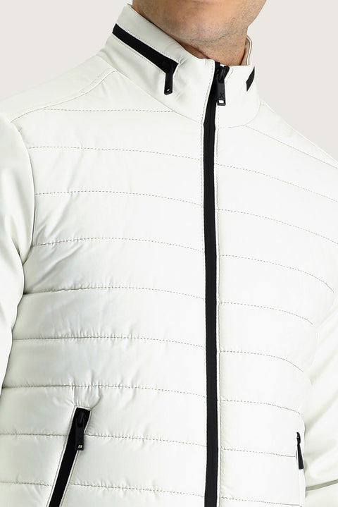 Beyaz Slim Fit Dar Kesim Kapitone Spor Mont