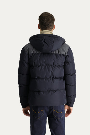 Koyu Lacivert Slim Fit Dar Kesim Kapüşonlu Spor Mont