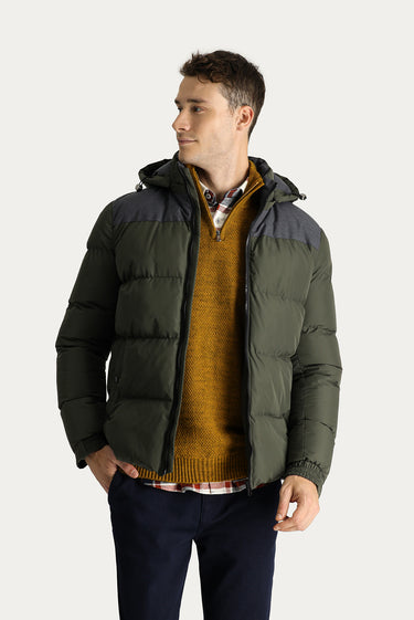 Orta Haki Slim Fit Dar Kesim Kapüşonlu Spor Mont