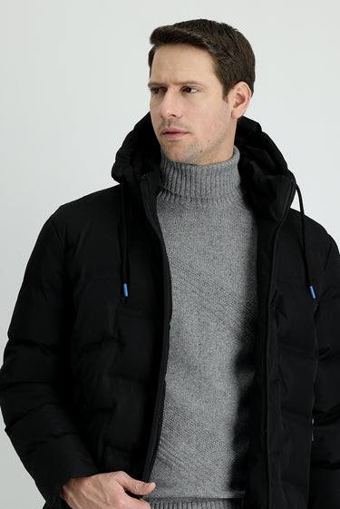 Siyah Kapüşonlu Spor Şişme Kaban