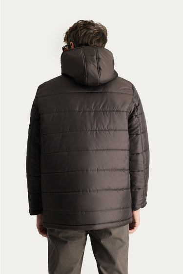 Koyu Kahve Kapüşonlu Spor Şişme Kaban