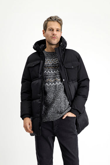 Siyah Kapüşonlu Spor Şişme Kaban