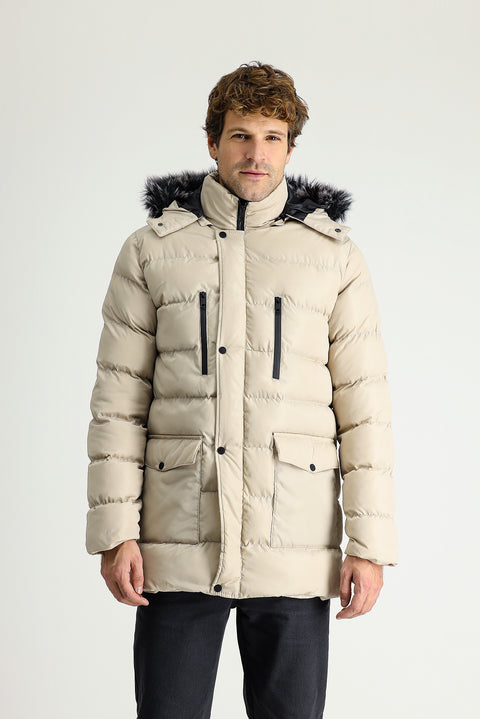 Stone Hooded Puffy Sports Jacket