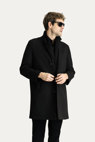 Siyah Mono Yaka Oversize Ekstra Rahat Kesim Cepli Düğmeli Klasik Palto