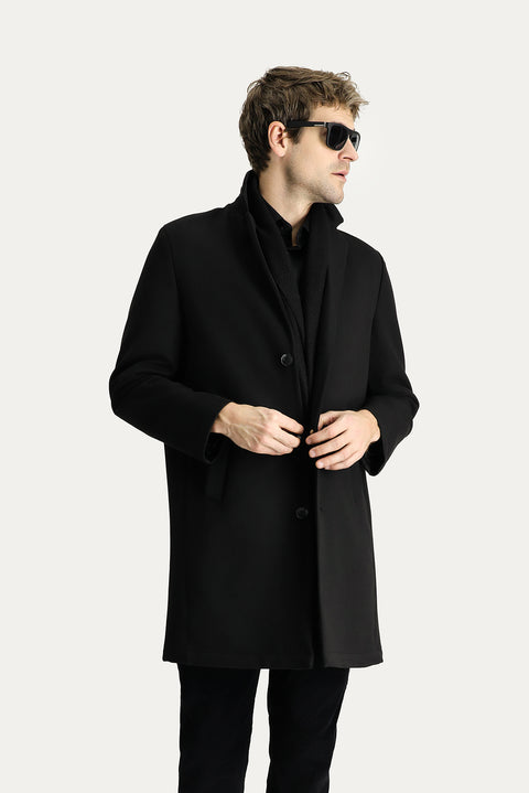 Siyah Mono Yaka Oversize Ekstra Rahat Kesim Cepli Düğmeli Klasik Palto