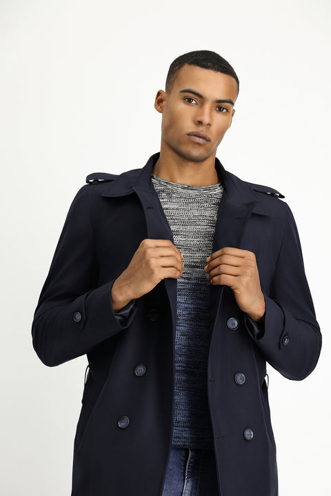 Dark Navy Double-Breasted Overcoat & Trench Coat