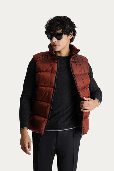 Kiremit Slim Fit Dar Kesim Kapüşonlu Şişme Yelek