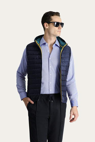 Koyu Lacivert Kapüşonlu Kapitone Spor Yelek