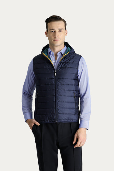 Koyu Lacivert Kapüşonlu Kapitone Spor Yelek