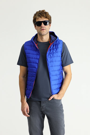 Saks Mavi Kapüşonlu Kapitone Spor Yelek